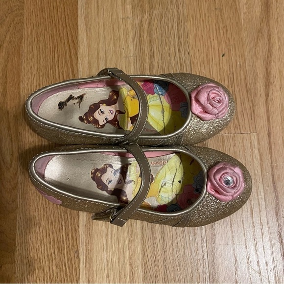 Disney Beauty and the Beast Belle Heels Shoes Gold Glitter 9/10 Dress Play Kids - Picture 2 of 7